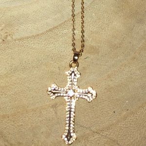 Gold and cz cross necklace- new